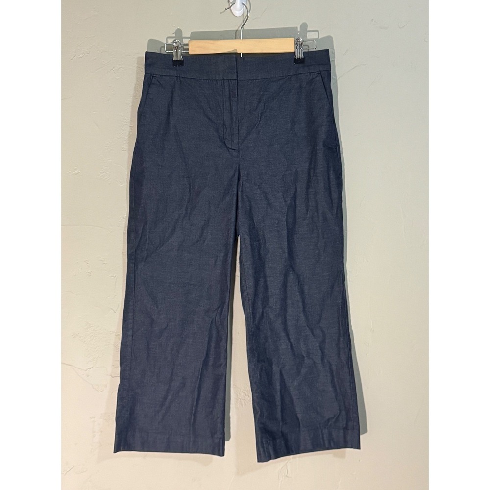 ann taylor factory navy wide leg crop pants sz 8 chambray trousers high waisted